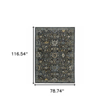 6' X 9' Blue Ivory Grey Gold Green And Brown Oriental Power Loom Stain Resistant Area Rug With Fringe