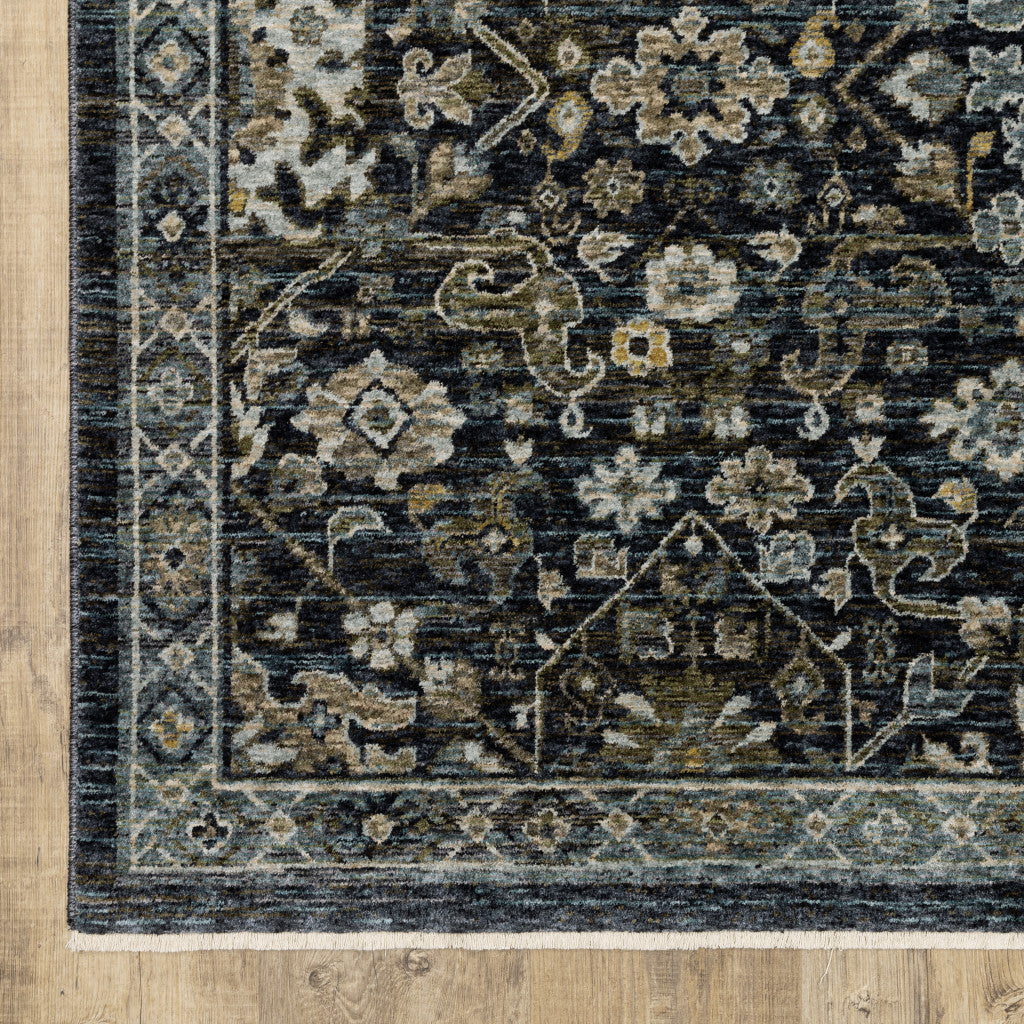 6' X 9' Blue Ivory Grey Gold Green And Brown Oriental Power Loom Stain Resistant Area Rug With Fringe