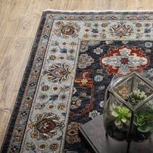 2' X 3' Blue Red Beige Yellow Grey Rust And Gold Oriental Power Loom Stain Resistant Area Rug With Fringe