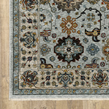 2' X 8' Blue Beige Grey Green Yellow And Rust Oriental Power Loom Stain Resistant Runner Rug With Fringe