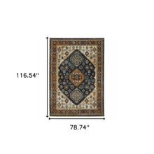 6' X 9' Blue Red Beige Orange Gold And Tan Oriental Power Loom Stain Resistant Area Rug With Fringe