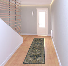 2' X 8' Blue Taupe Grey Green Rust Tan Beige And Gold Oriental Power Loom Stain Resistant Runner Rug With Fringe