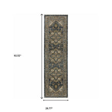 2' X 8' Blue Taupe Grey Green Rust Tan Beige And Gold Oriental Power Loom Stain Resistant Runner Rug With Fringe
