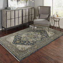 3' X 5' Blue Taupe Grey Green Rust Tan Beige And Gold Oriental Power Loom Stain Resistant Area Rug With Fringe