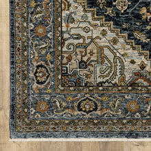 5' X 8' Blue Taupe Grey Green Rust Tan Beige And Gold Oriental Power Loom Stain Resistant Area Rug With Fringe