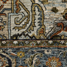 8' X 11' Blue Taupe Grey Green Rust Tan Beige And Gold Oriental Power Loom Stain Resistant Area Rug With Fringe