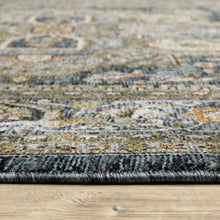 10' X 13' Blue Taupe Grey Green Rust Tan Beige And Gold Oriental Power Loom Stain Resistant Area Rug With Fringe