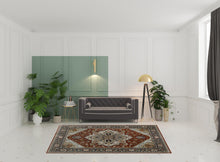 6' X 9' Blue Beige Grey Gold Green And Rust Red Oriental Power Loom Stain Resistant Area Rug With Fringe