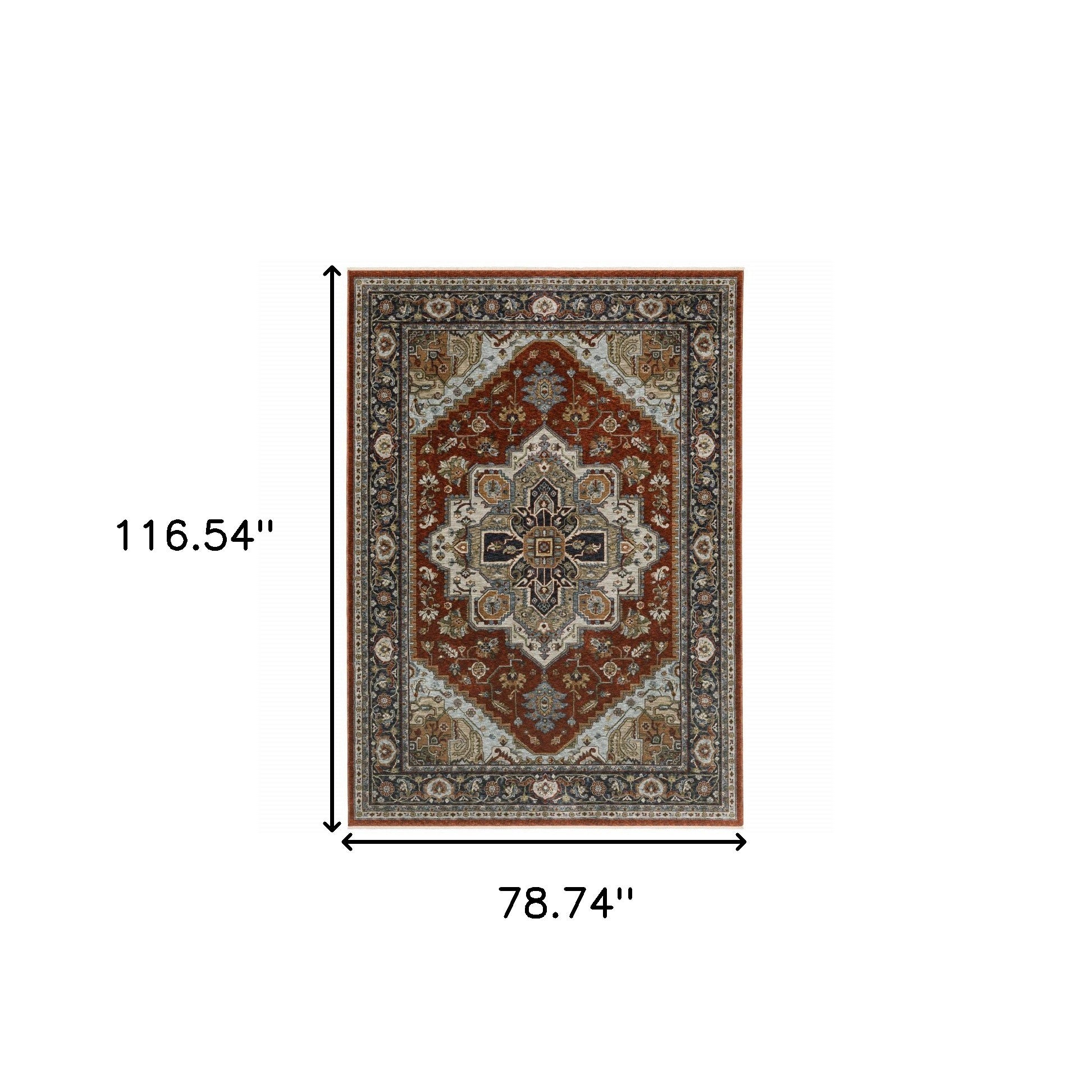 6' X 9' Blue Beige Grey Gold Green And Rust Red Oriental Power Loom Stain Resistant Area Rug With Fringe