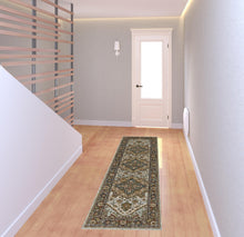 2' X 8' Ivory Beige Blue Orange Gold Green Grey And Rust Oriental Power Loom Stain Resistant Runner Rug With Fringe