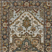 2' X 8' Ivory Beige Blue Orange Gold Green Grey And Rust Oriental Power Loom Stain Resistant Runner Rug With Fringe