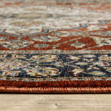 6' X 9' Red Ivory Blue Navy Gold And Grey Oriental Power Loom Stain Resistant Area Rug With Fringe