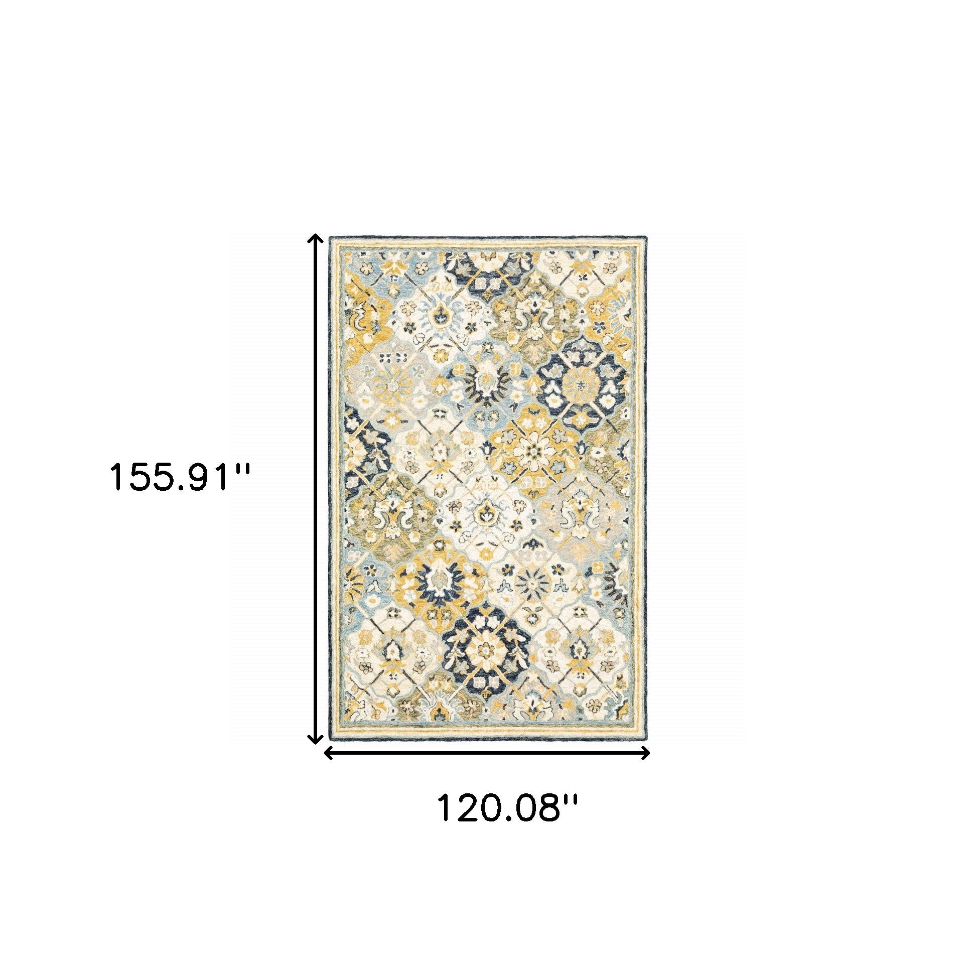 Blue Green Gold Navy And Ivory Geometric Tufted Handmade Stain Resistant Area Rug - 10' x 13'