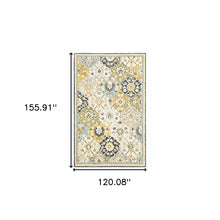 Blue Green Gold Navy And Ivory Geometric Tufted Handmade Stain Resistant Area Rug - 10' x 13'