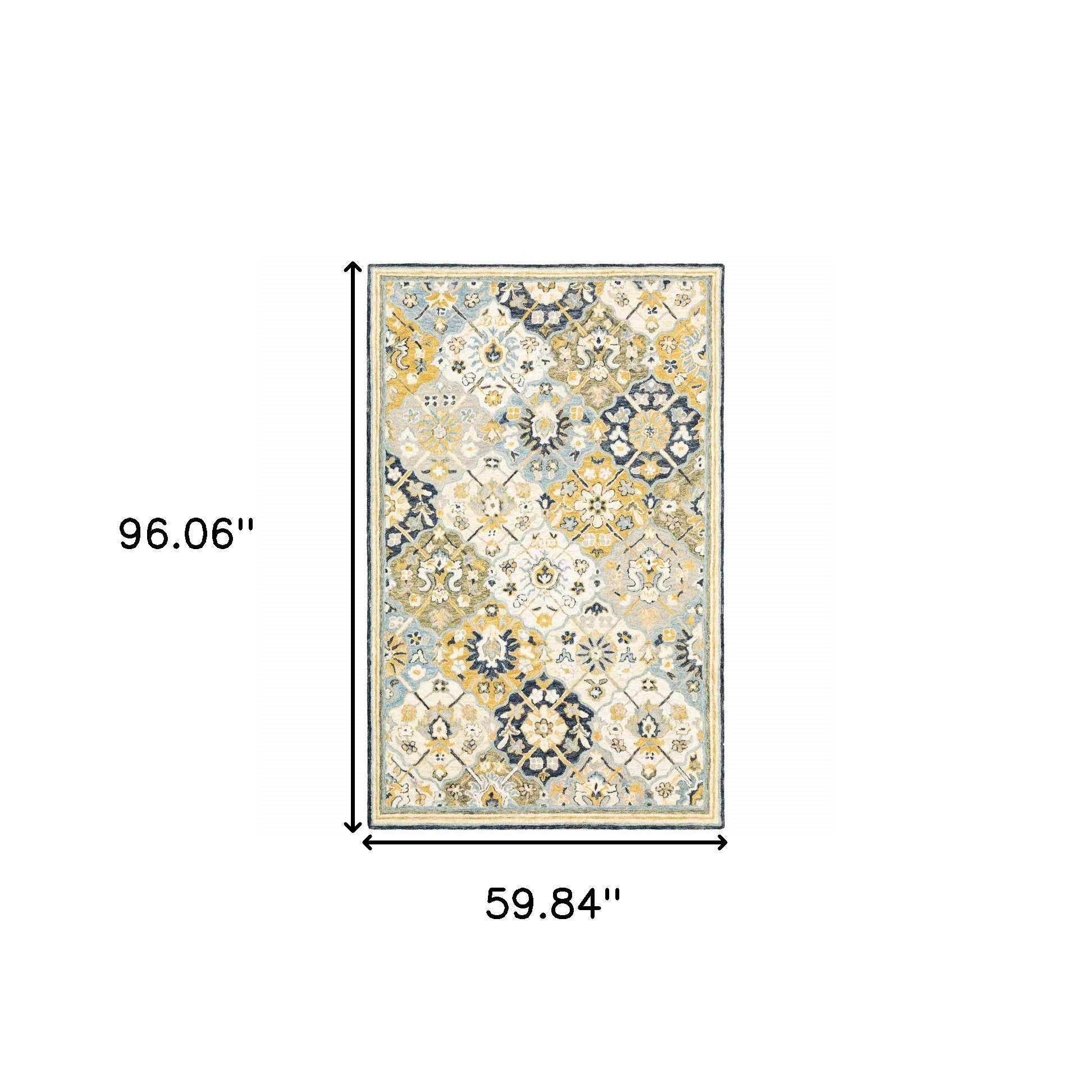 Blue Green Gold Navy And Ivory Geometric Tufted Handmade Stain Resistant Area Rug - 5' x 8'
