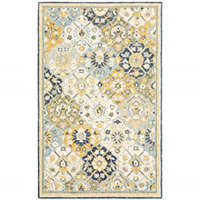 Blue Green Gold Navy And Ivory Geometric Tufted Handmade Stain Resistant Area Rug - 8' x 10'