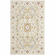 8' X 10' Ivory Beige Gold And Muted Grey Oriental Tufted Handmade Stain Resistant Area Rug