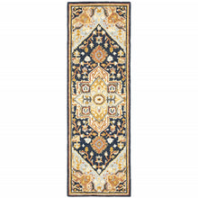 2' X 8' Navy Rust Blue Ivory And Gold Oriental Tufted Handmade Stain Resistant Runner Rug