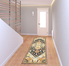 2' X 8' Navy Rust Blue Ivory And Gold Oriental Tufted Handmade Stain Resistant Runner Rug