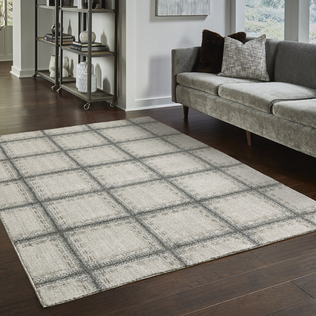 3' X 5' Grey Teal And Beige Geometric Power Loom Stain Resistant Area Rug