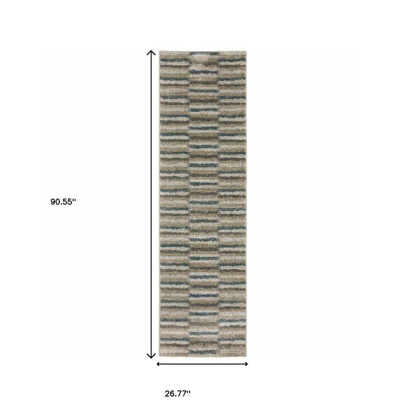 2' X 8' Teal Blue Grey And Tan Geometric Power Loom Stain Resistant Runner Rug
