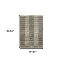 5' X 8' Teal Blue Grey And Tan Geometric Power Loom Stain Resistant Area Rug