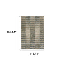 10' X 13' Teal Blue Grey And Tan Geometric Power Loom Stain Resistant Area Rug