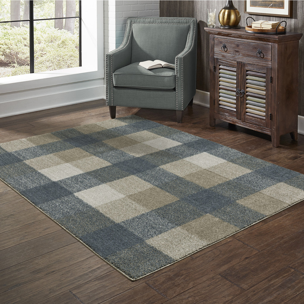 3' X 5' Teal Grey Tan And Beige Geometric Power Loom Stain Resistant Area Rug