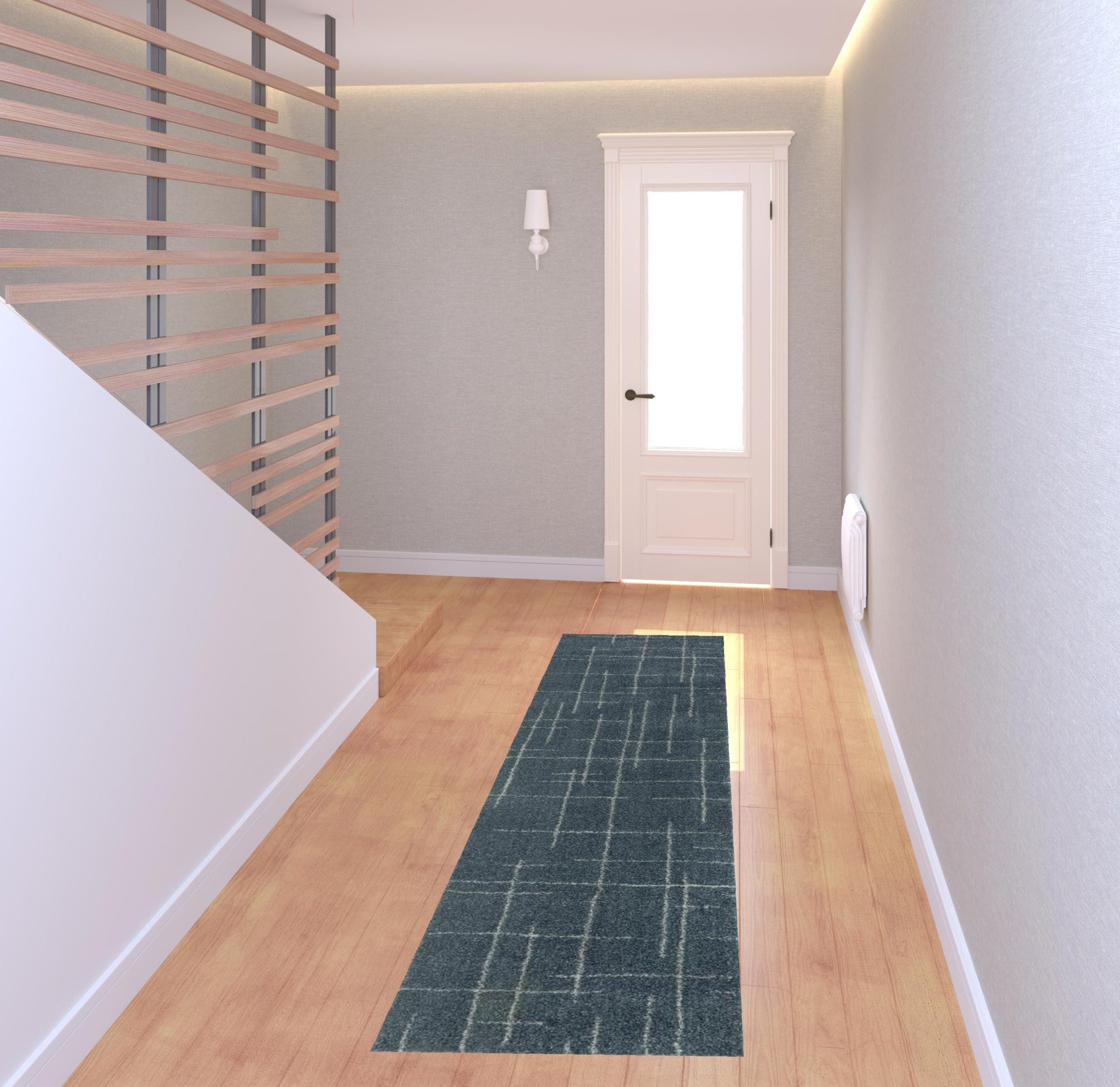 2' X 8' Blue And Grey Geometric Power Loom Stain Resistant Runner Rug