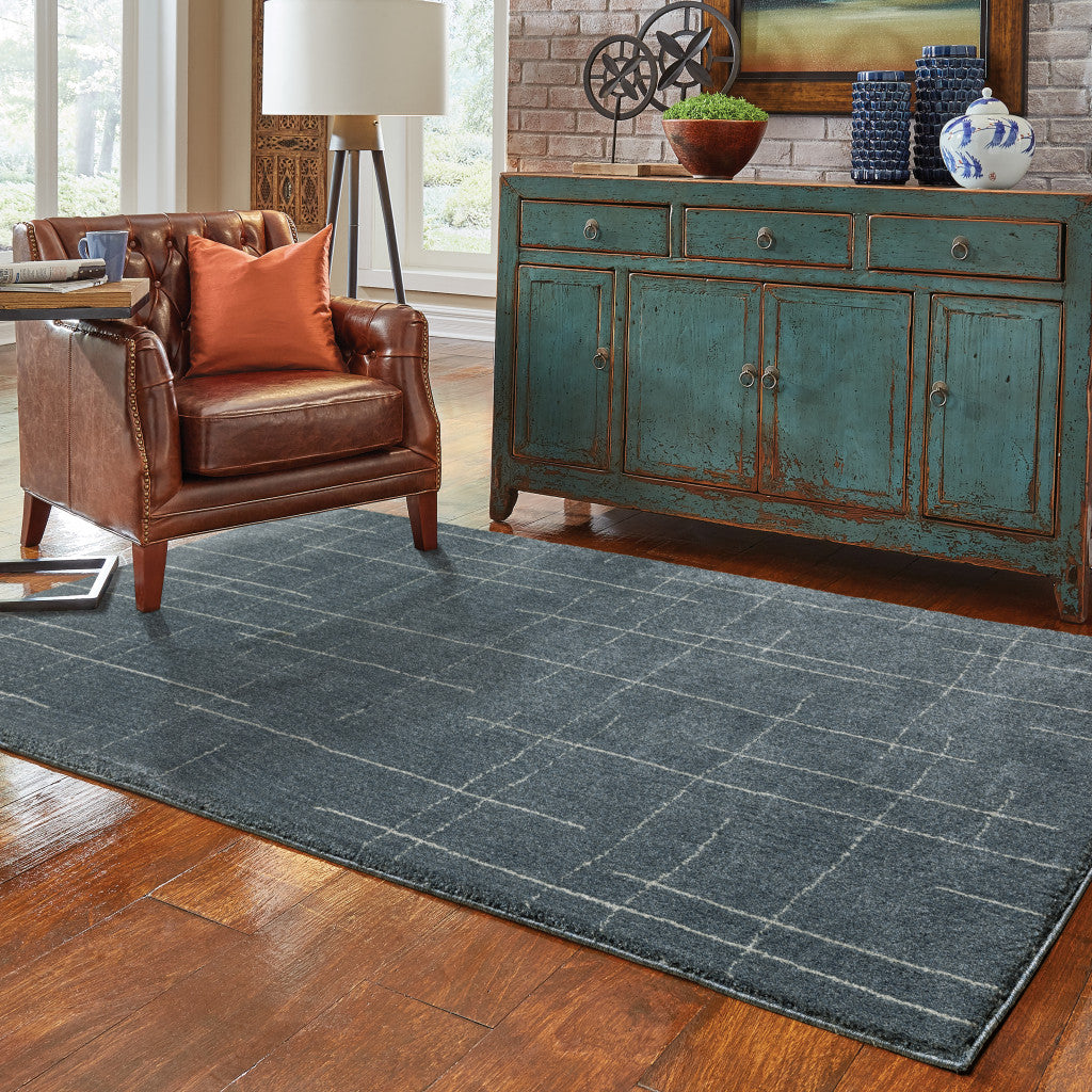 3' X 5' Blue And Grey Geometric Power Loom Stain Resistant Area Rug