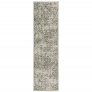 2' X 8' Grey Beige And Teal Oriental Power Loom Stain Resistant Runner Rug