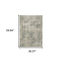 3' X 5' Grey Beige And Teal Oriental Power Loom Stain Resistant Area Rug