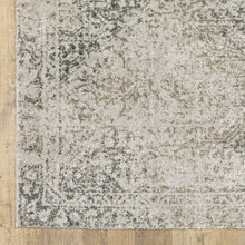 3' X 5' Grey Beige And Teal Oriental Power Loom Stain Resistant Area Rug