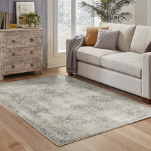 8' X 11' Grey Beige And Teal Oriental Power Loom Stain Resistant Area Rug