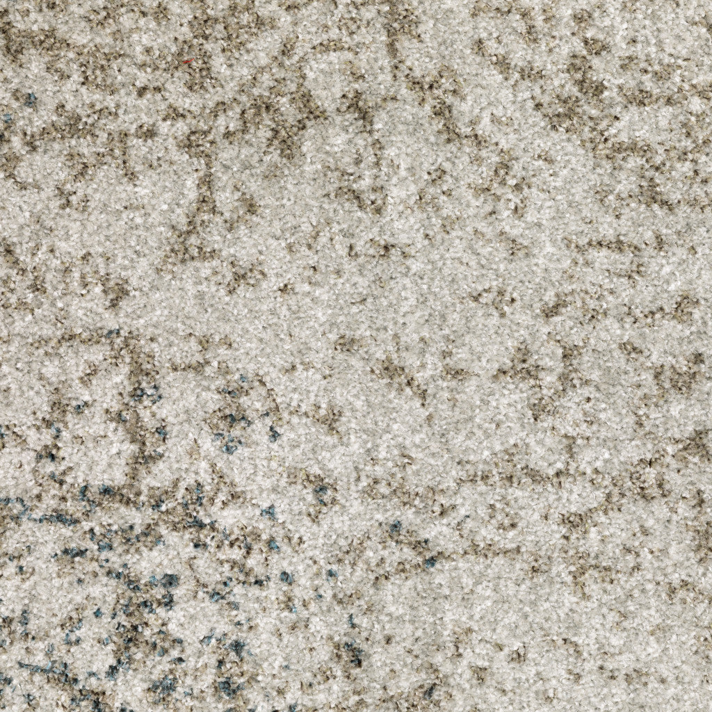 8' X 11' Grey Beige And Teal Oriental Power Loom Stain Resistant Area Rug