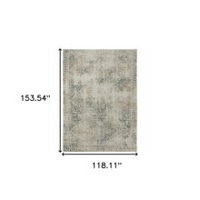 10' X 13' Grey Beige And Teal Oriental Power Loom Stain Resistant Area Rug