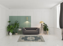 5' X 8' Blue And Beige Oriental Power Loom Stain Resistant Area Rug