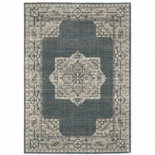 10' X 13' Blue And Beige Oriental Power Loom Stain Resistant Area Rug