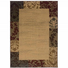 5' X 8' Beige Red Green Gold And Grey Abstract Power Loom Stain Resistant Area Rug