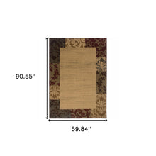 5' X 8' Beige Red Green Gold And Grey Abstract Power Loom Stain Resistant Area Rug