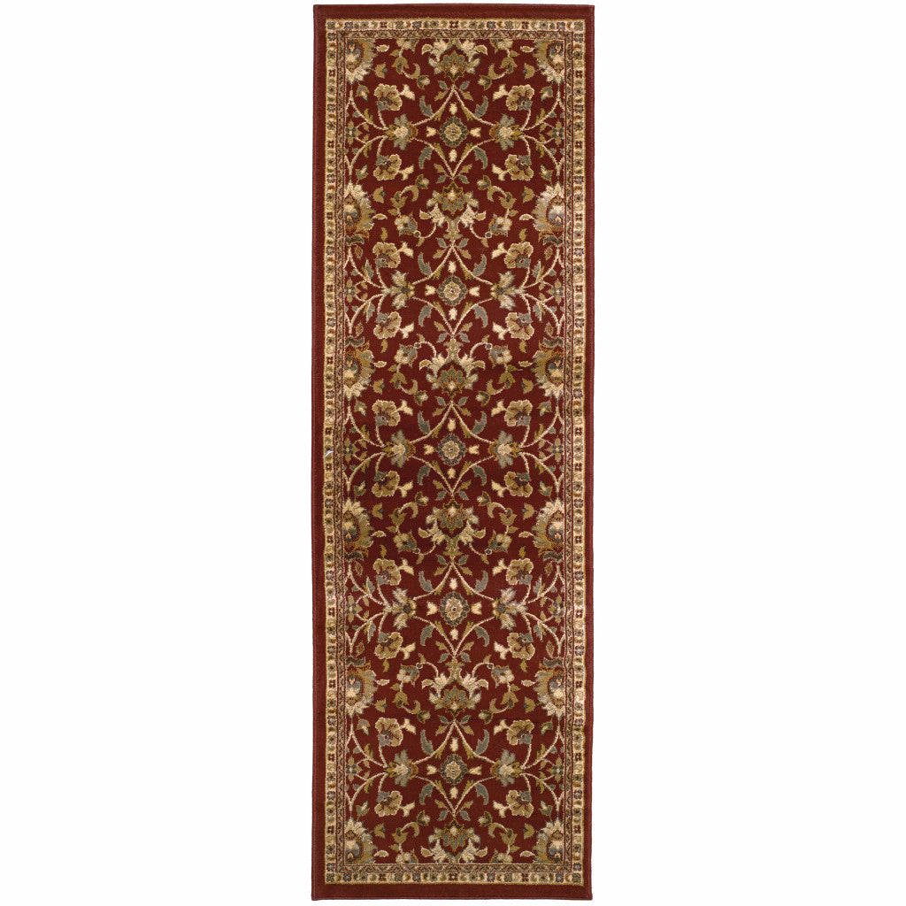 2' X 8' Red Floral Power Loom Stain Resistant Runner Rug