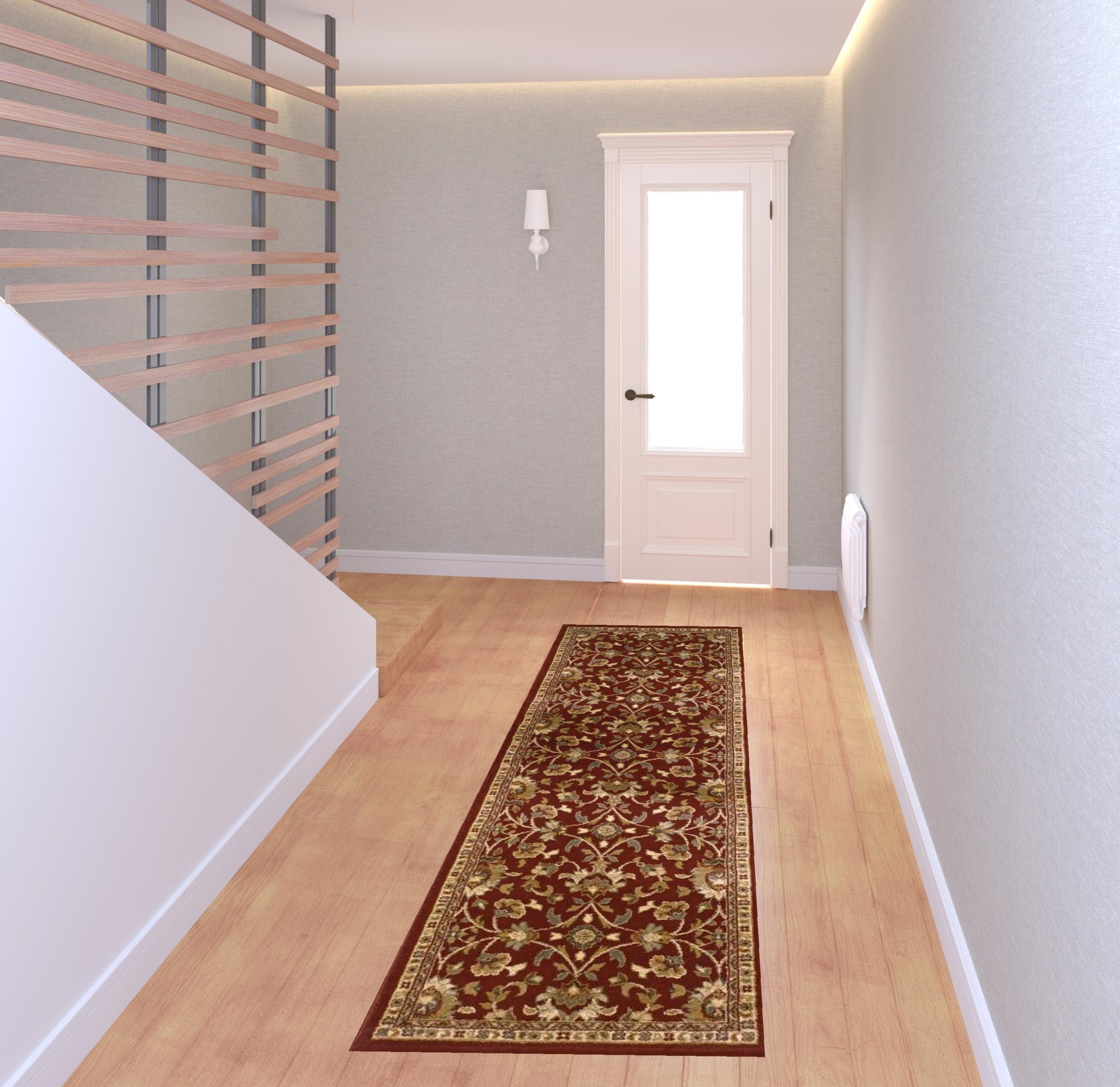 2' X 8' Red Floral Power Loom Stain Resistant Runner Rug