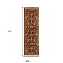2' X 8' Red Floral Power Loom Stain Resistant Runner Rug