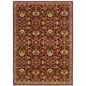 10' X 13' Red Floral Power Loom Stain Resistant Area Rug