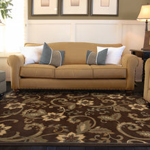 5' X 8' Brown Ivory Blue Rust Gold And Green Floral Power Loom Stain Resistant Area Rug