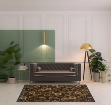 5' X 8' Brown Ivory Blue Rust Gold And Green Floral Power Loom Stain Resistant Area Rug