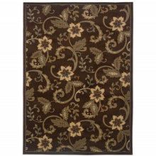 10' X 13' Brown Ivory Blue Rust Gold And Green Floral Power Loom Stain Resistant Area Rug