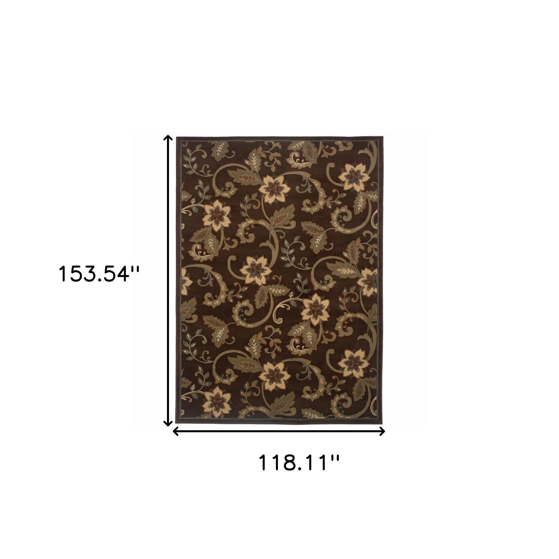10' X 13' Brown Ivory Blue Rust Gold And Green Floral Power Loom Stain Resistant Area Rug