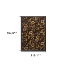 10' X 13' Brown Ivory Blue Rust Gold And Green Floral Power Loom Stain Resistant Area Rug
