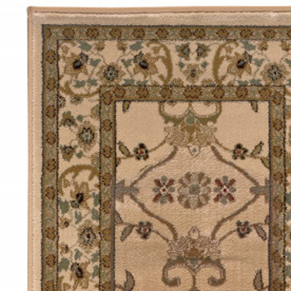 2' X 8' Ivory Oriental Power Loom Stain Resistant Runner Rug